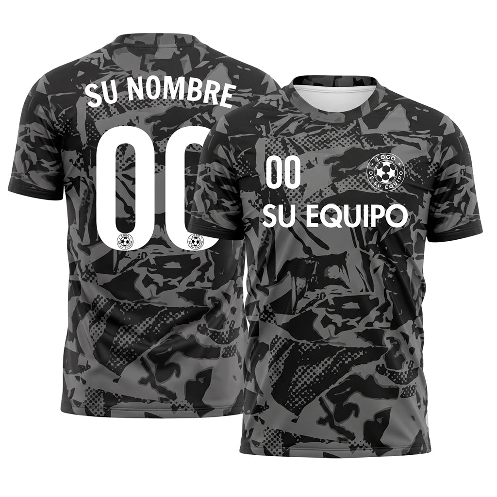 Gris Oscuro Negro Abstracto Camuflaje Camiseta de Fútbol Personalizada