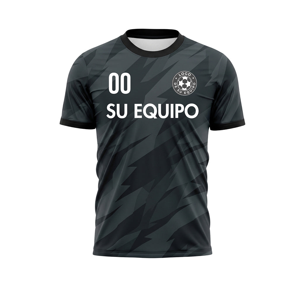 Gris Oscuro Negro Motivo Rayo Camiseta de Fútbol Personalizada