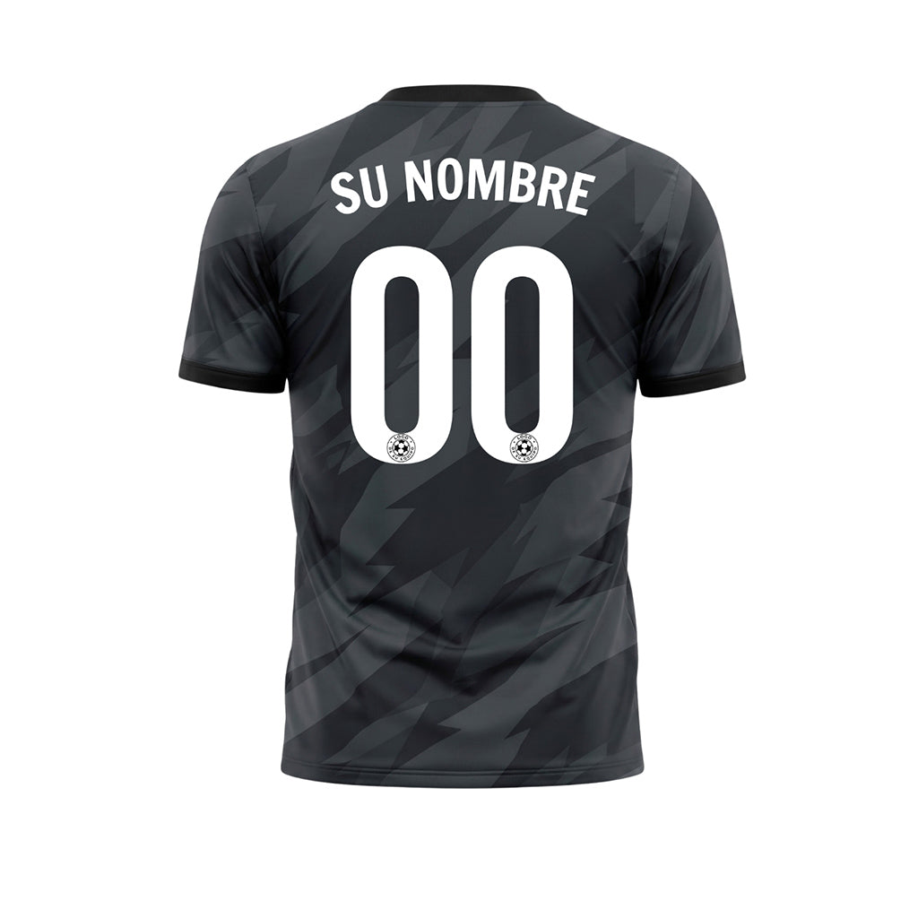 Gris Oscuro Negro Motivo Rayo Camiseta de Fútbol Personalizada