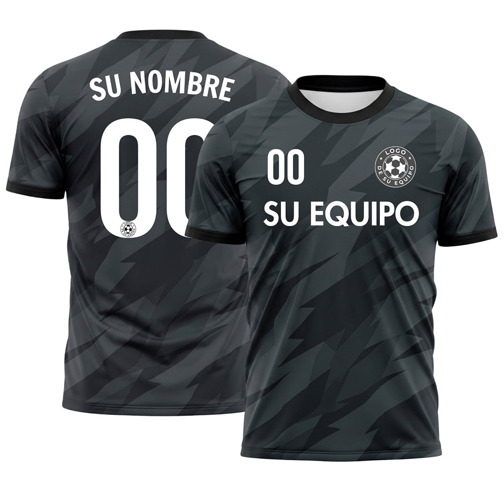 Gris Oscuro Negro Motivo Rayo Camiseta de Fútbol Personalizada