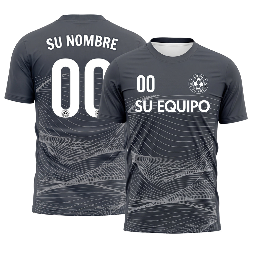 Gris Oscuro Plateado Líneas Onduladas Camiseta de Fútbol Personalizada