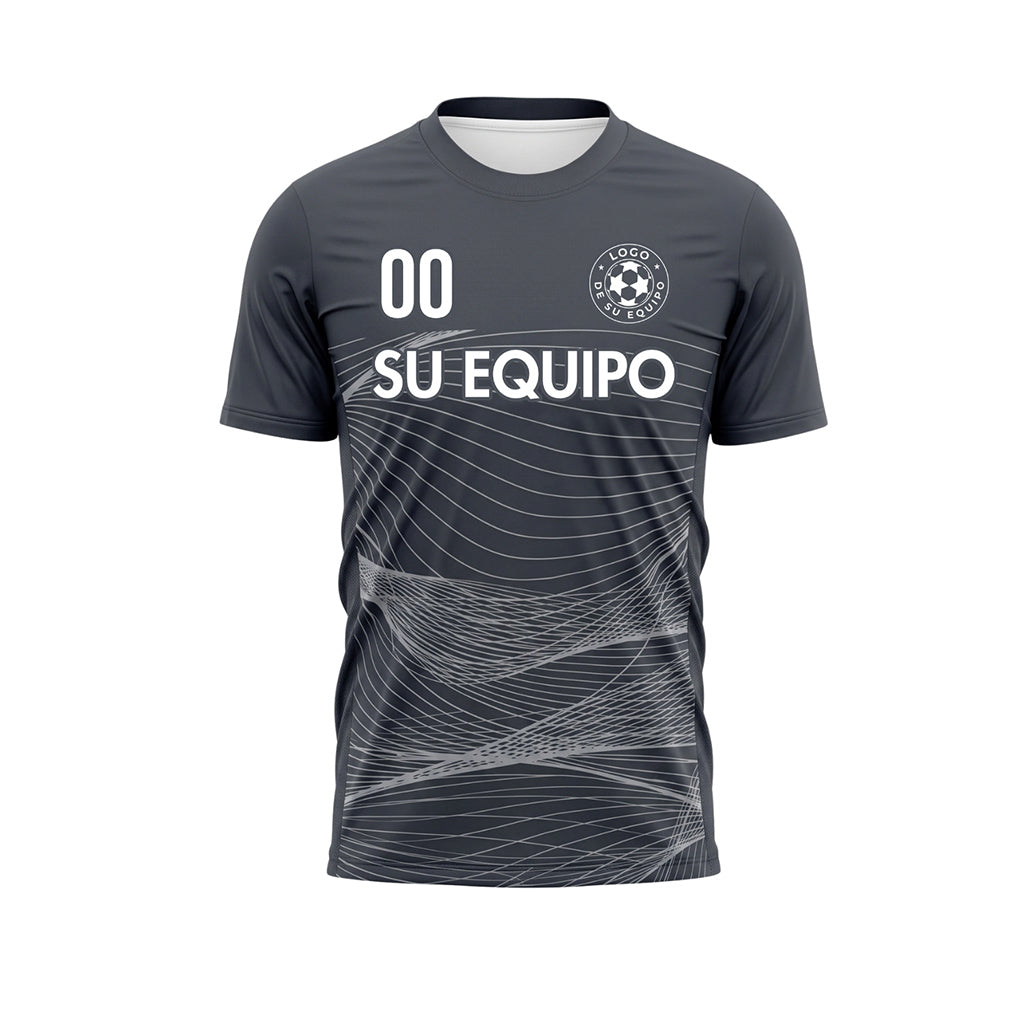 Gris Oscuro Plateado Líneas Onduladas Camiseta de Fútbol Personalizada