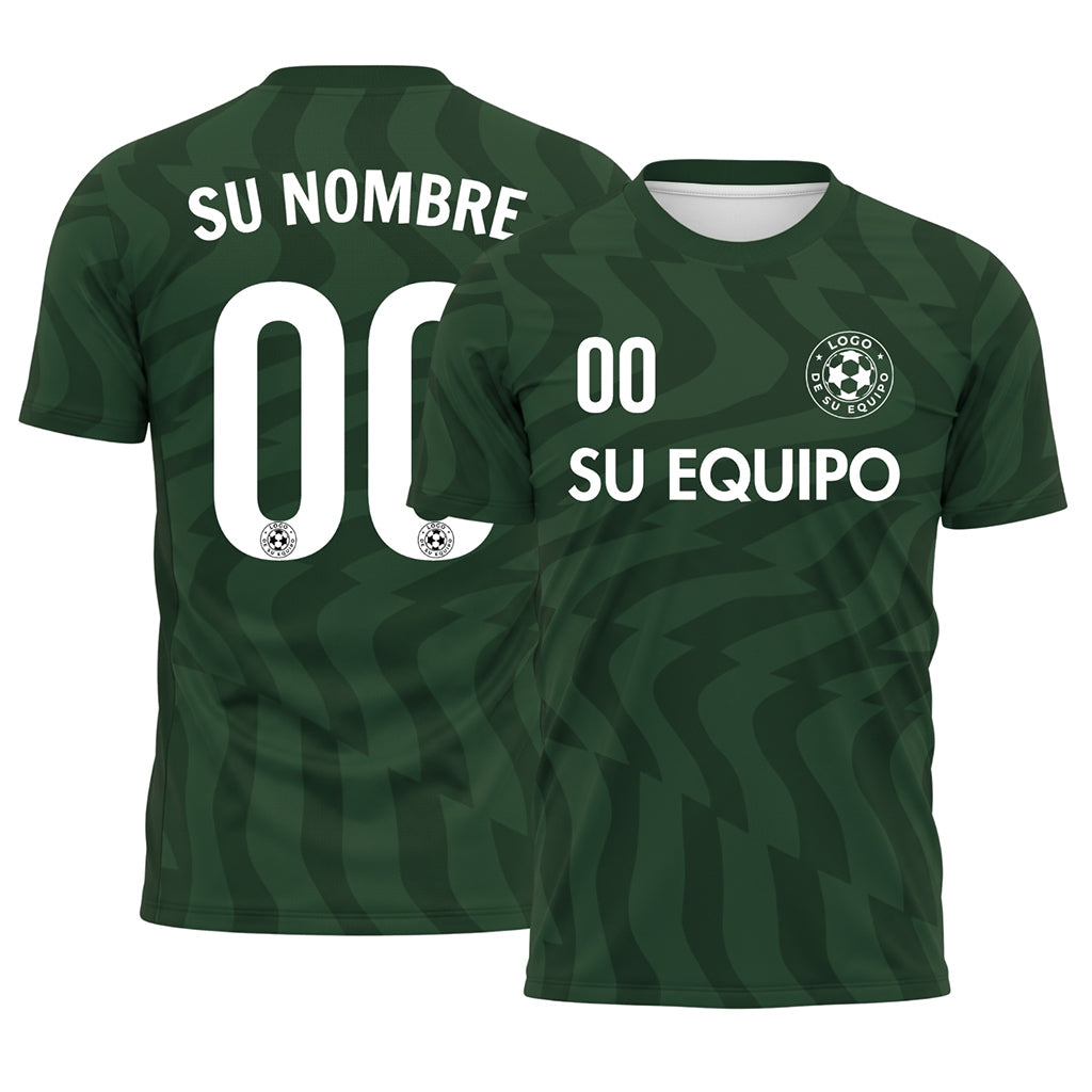 Verde Oscuro Abstracto Olas Motivo Camiseta de Fútbol Personalizada