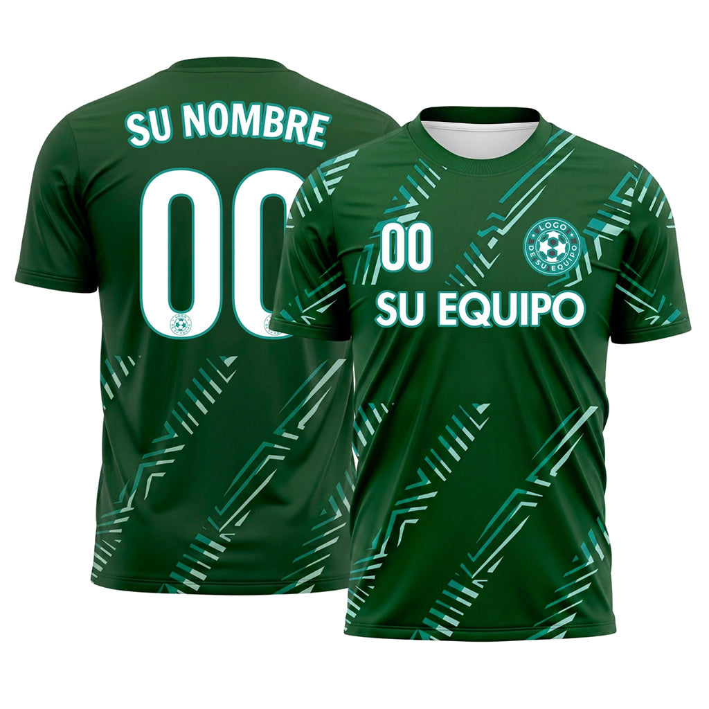 Verde Oscuro Diagonales Rayas Camiseta de Fútbol Personalizada