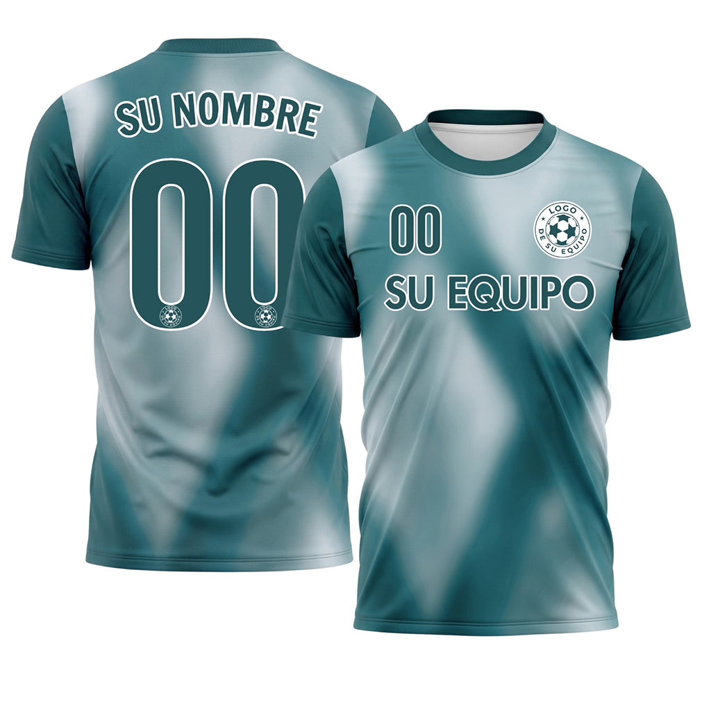 Azul Verde Azulado Oscuro Tie Dye Motivo Rombo Camiseta de Fútbol Personalizada