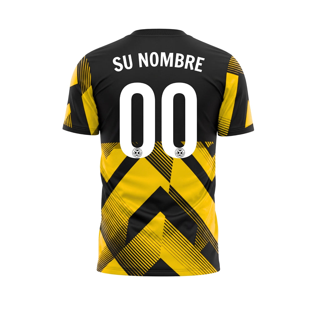 Amarillo Negro Geométrico Motivo Flechas Camiseta de Fútbol Personalizada