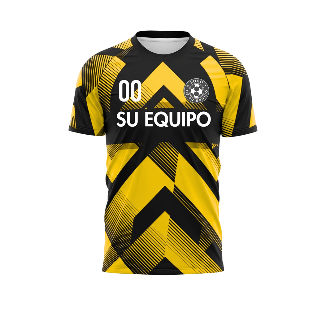 Amarillo Negro Geométrico Motivo Flechas Camiseta de Fútbol Personalizada