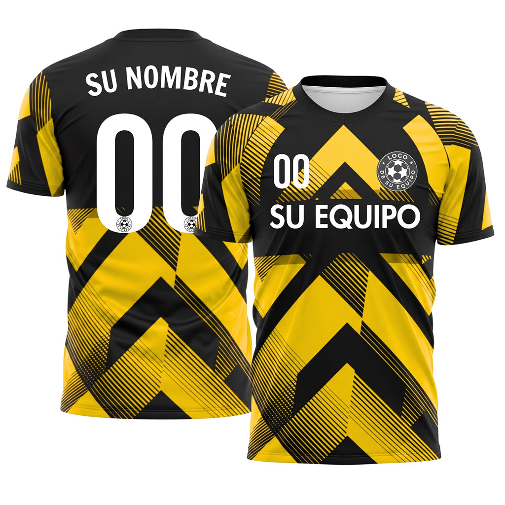 Amarillo Negro Geométrico Motivo Flechas Camiseta de Fútbol Personalizada