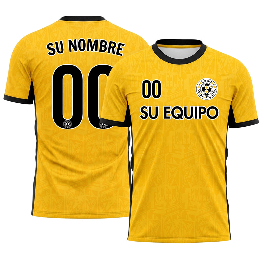 Amarillo Negro Sutil Geométrico Gráfico Motivo Camiseta de Fútbol Personalizada