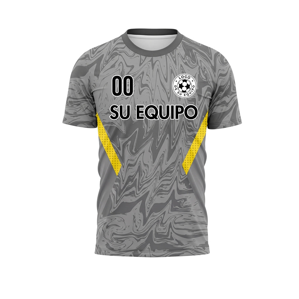 Gris Mármol Motivo Amarillo Cuadros Bandas Laterales Camiseta de Fútbol Personalizada