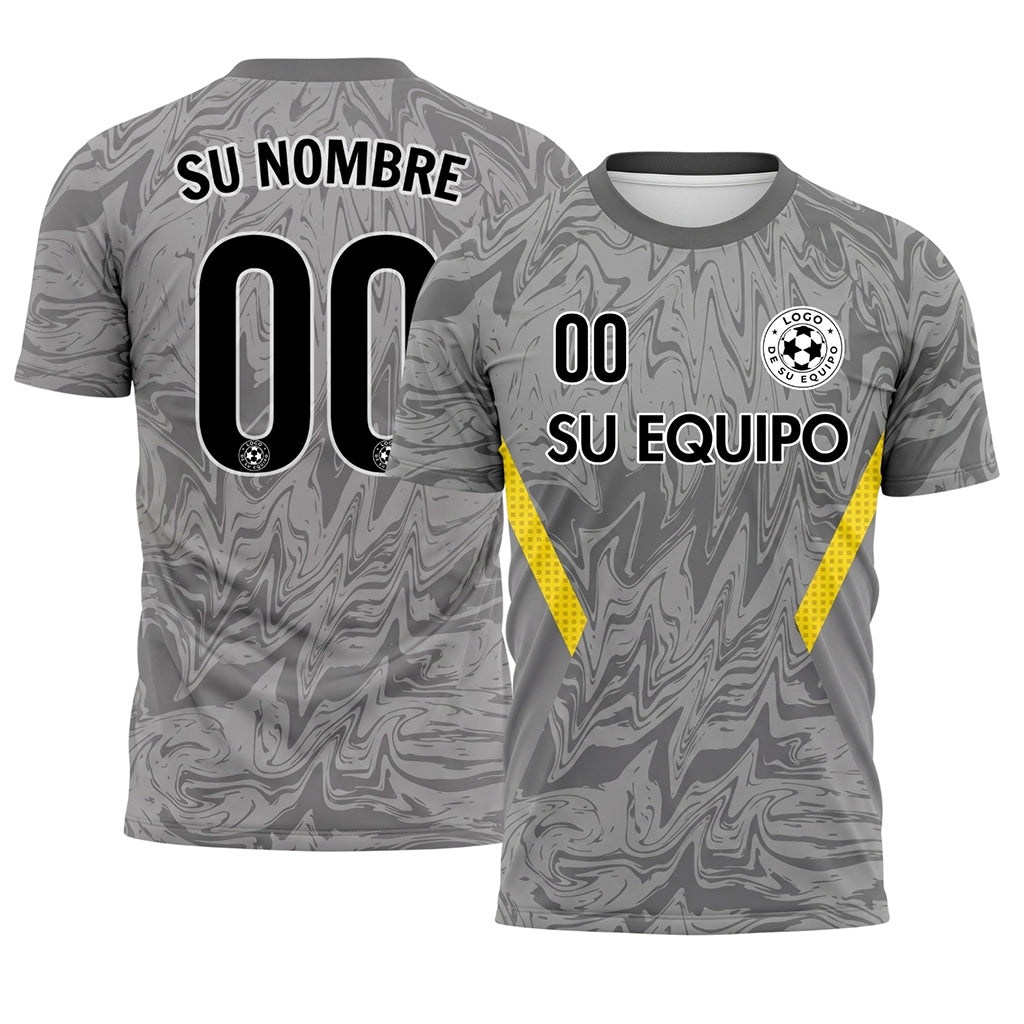 Gris Mármol Motivo Amarillo Cuadros Bandas Laterales Camiseta de Fútbol Personalizada