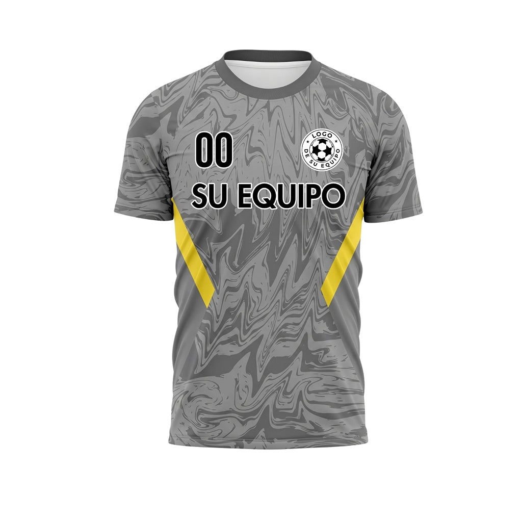Gris Mármol Motivo Amarillo Bandas Laterales Camiseta de Fútbol Personalizada