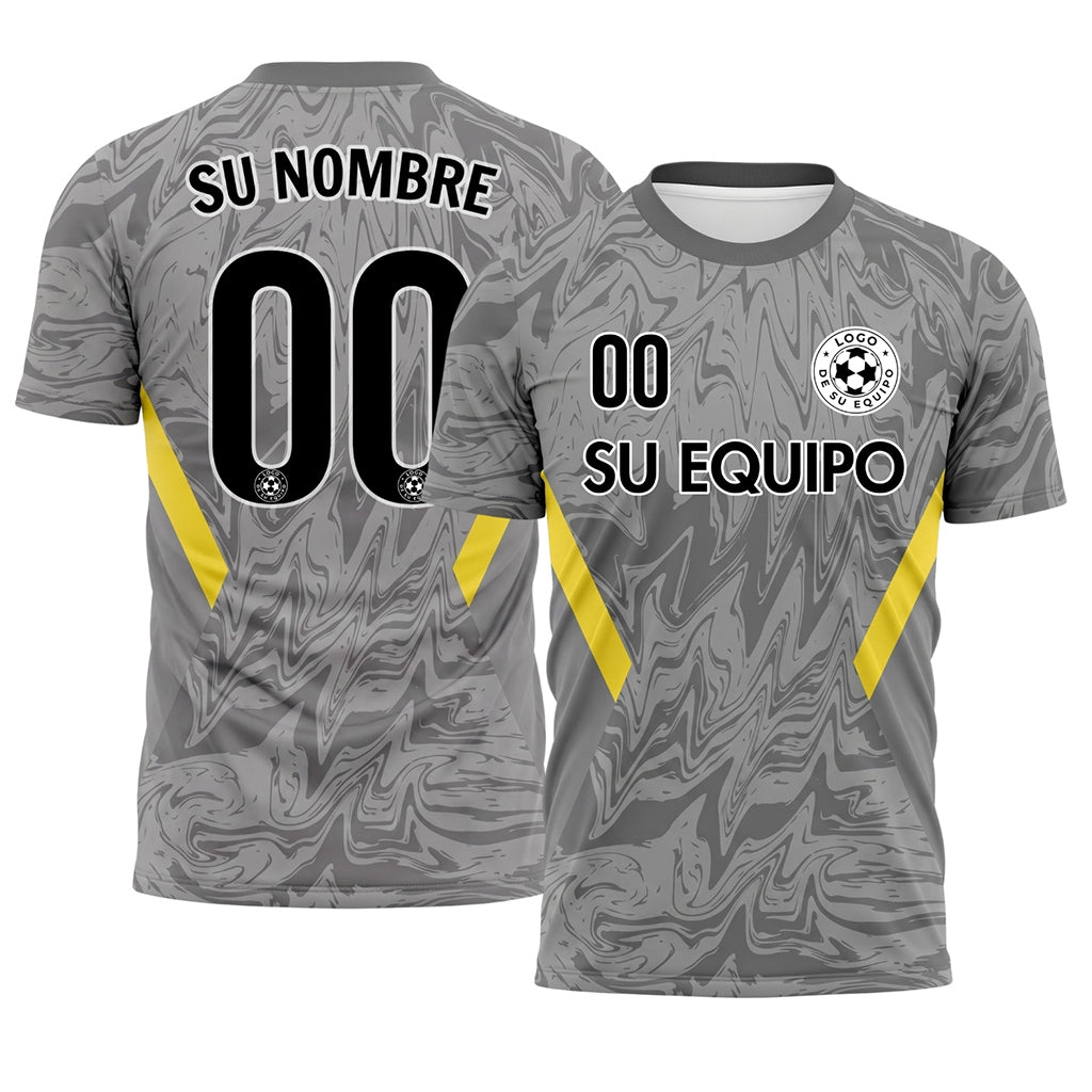 Gris Mármol Motivo Amarillo Bandas Laterales Camiseta de Fútbol Personalizada