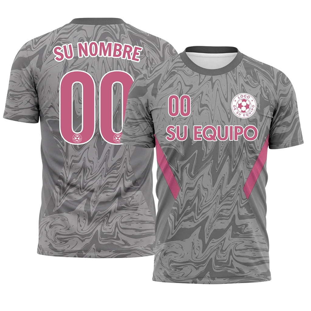 Gris Mármol Motivo Rosa Bandas Laterales Camiseta de Fútbol Personalizada