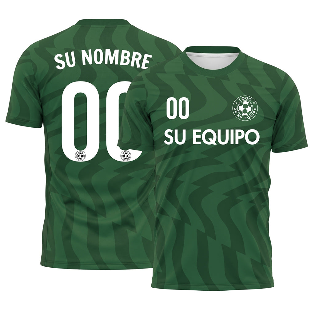 Verde Abstracto Olas Motivo Camiseta de Fútbol Personalizada