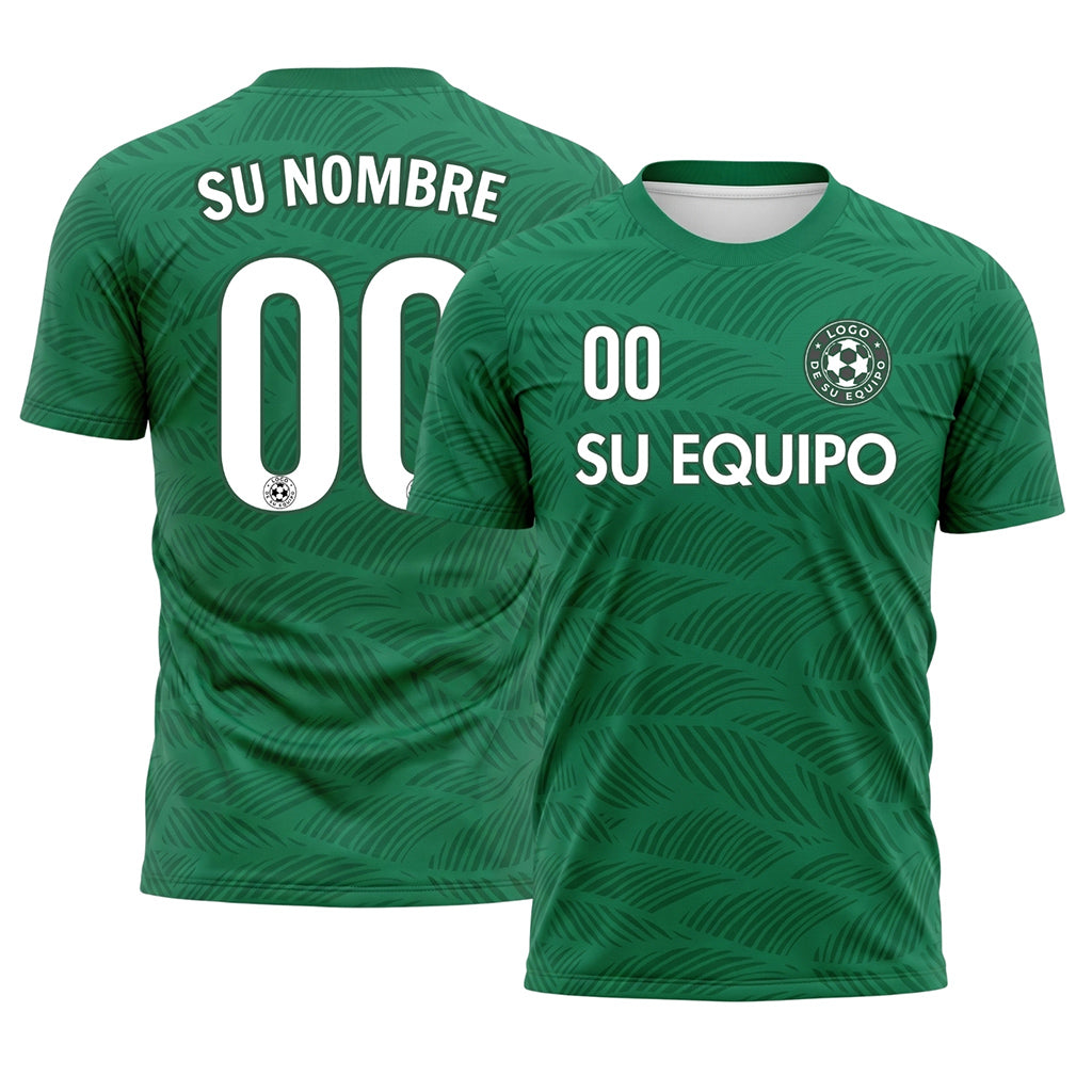 Verde Hoja Motivo Olas Camiseta de Fútbol Personalizada