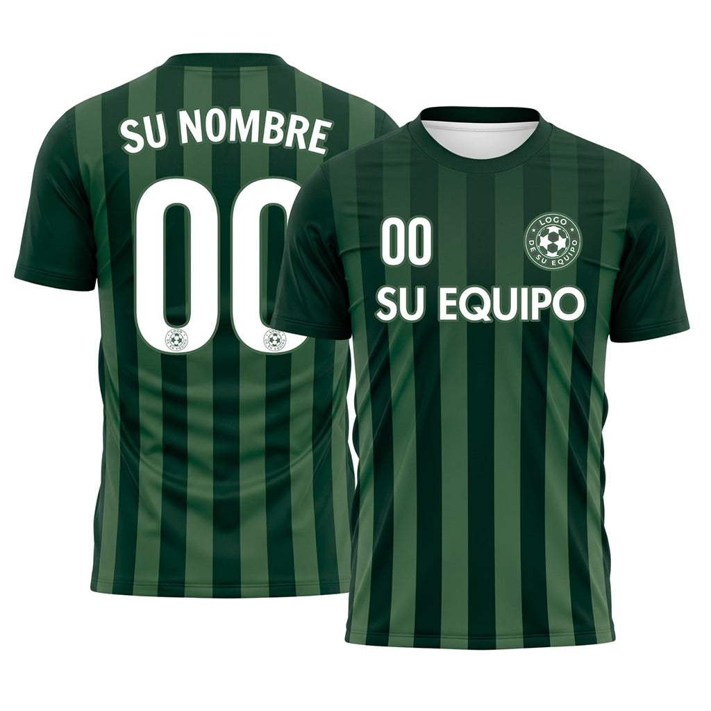 Verde Verde Oscuro Verticales Rayas Camiseta de Fútbol Personalizada