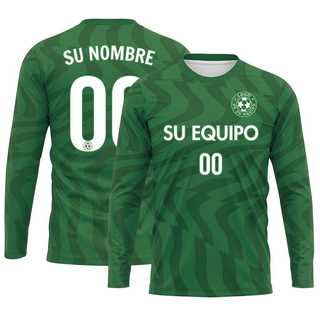 Verde Verde Oscuro Motivo Ondulado Camiseta de Fútbol Personalizada de Manga Larga