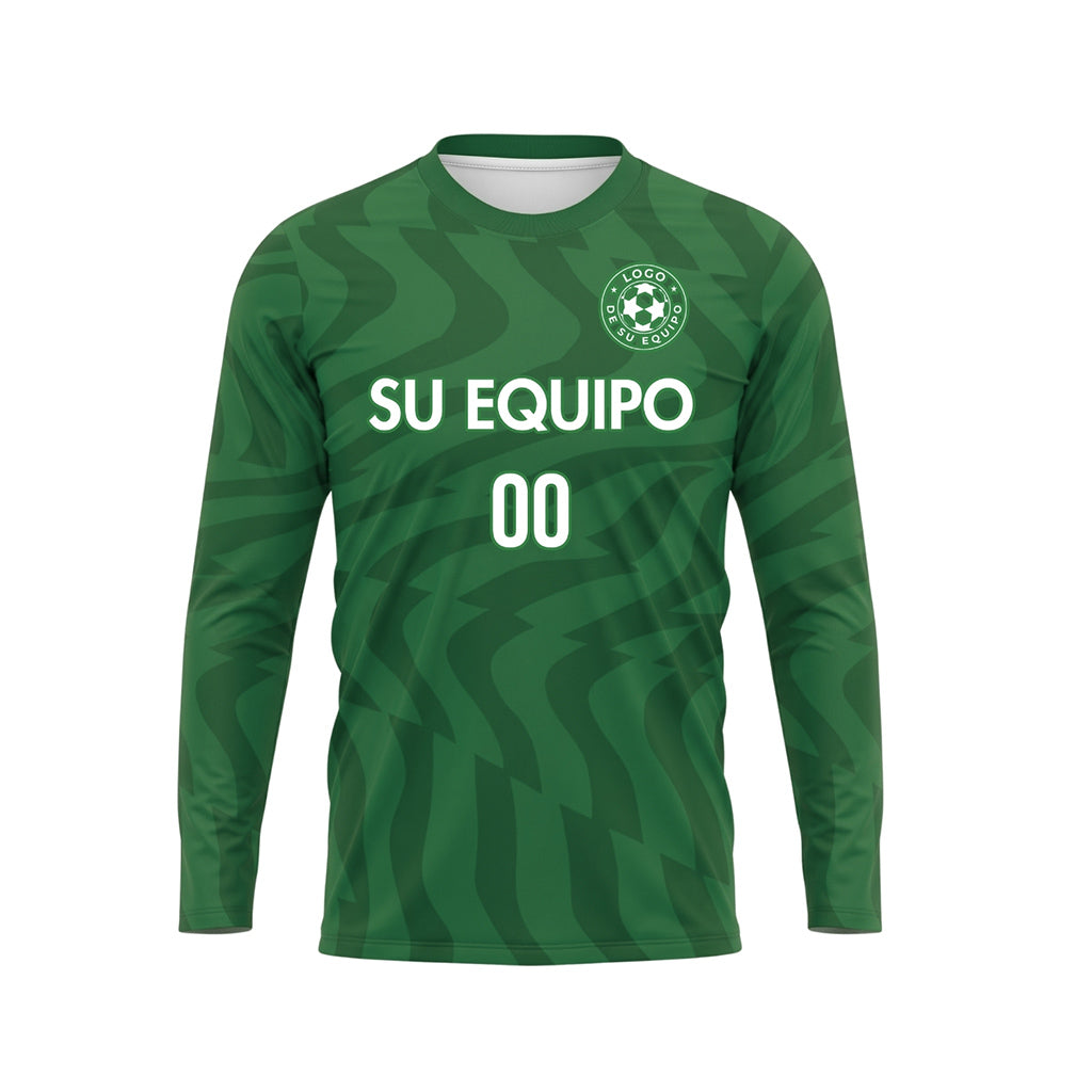 Verde Verde Oscuro Motivo Ondulado Camiseta de Fútbol Personalizada de Manga Larga