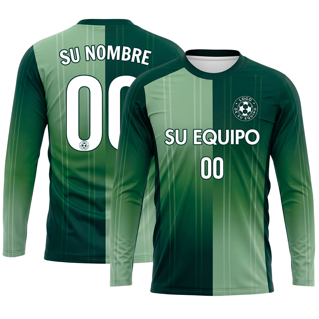 Verde Verde Claro Rayas Verticales Degradadas Camiseta de Fútbol Personalizada de Manga Larga