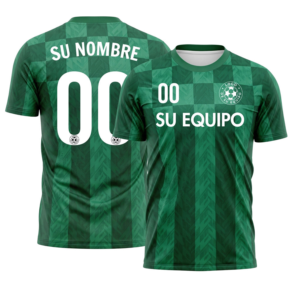 Verde Cuadros Chevron Motivo Camiseta de Fútbol Personalizada