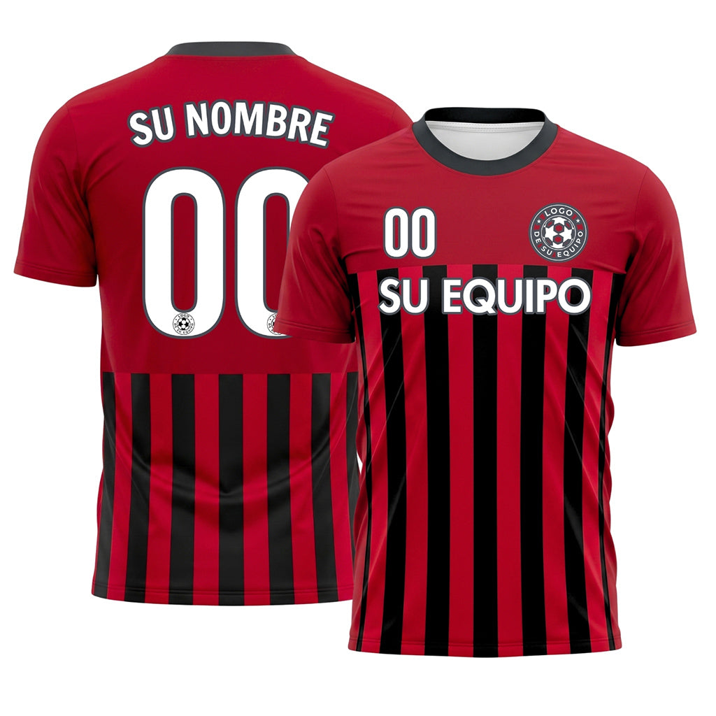 Verde Rojo Negro Rayado Camiseta de Fútbol Personalizada