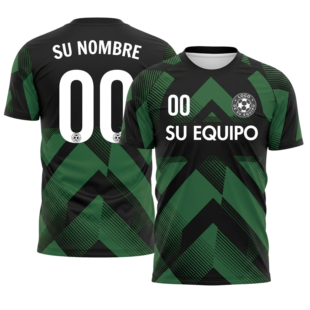 Verde Negro Geométrico Motivo Flechas Camiseta de Fútbol Personalizada