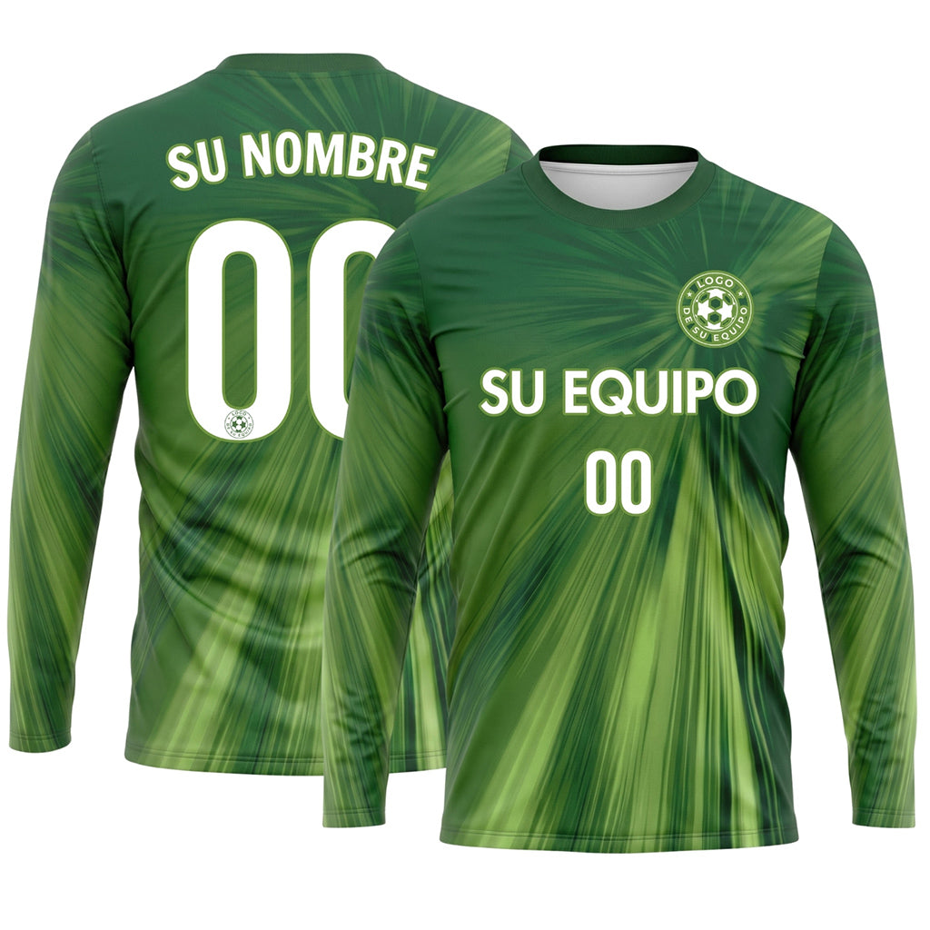 Verde Degradado Radiante Camiseta de Fútbol Personalizada de Manga Larga