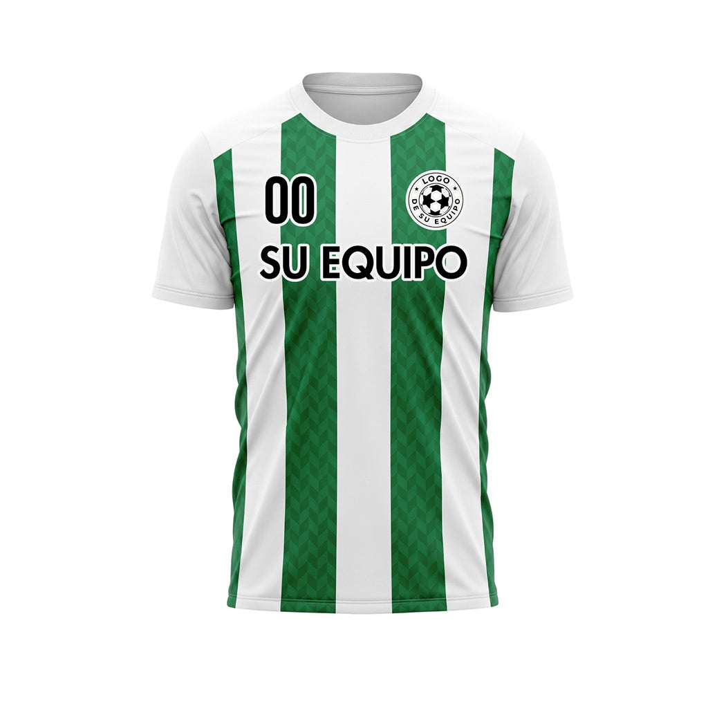 Verde Blanco Chevron Rayado Camiseta de Fútbol Personalizada