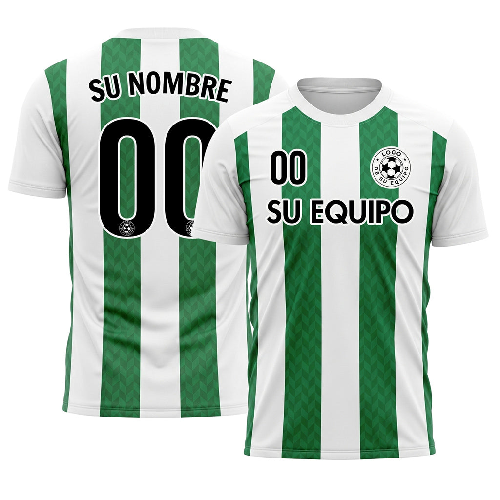 Verde Blanco Chevron Rayado Camiseta de Fútbol Personalizada