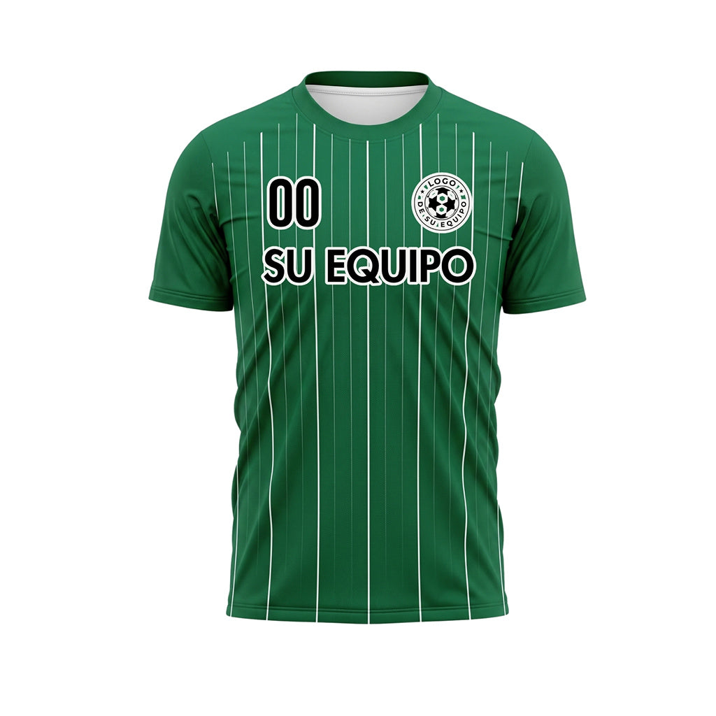 Verde Blanco Finas Rayas Finas Camiseta de Fútbol Personalizada