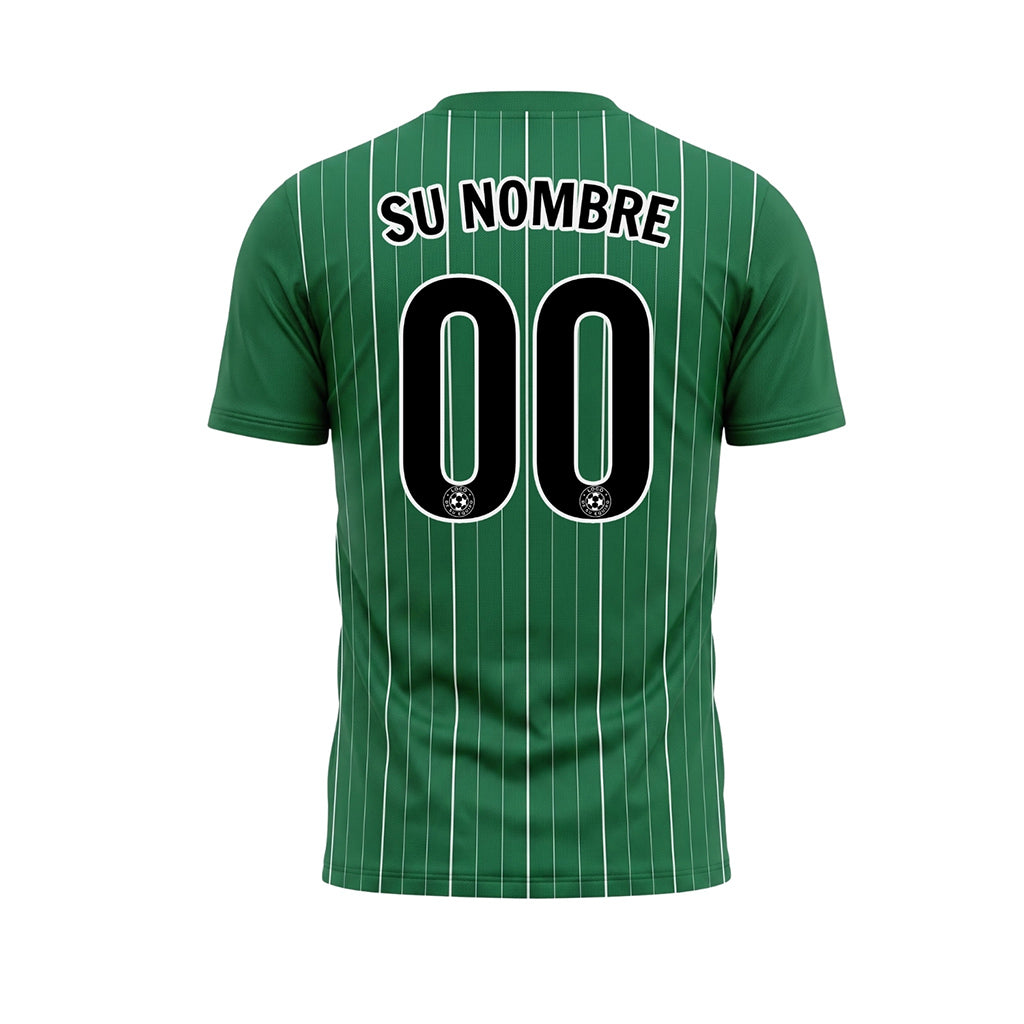 Verde Blanco Finas Rayas Finas Camiseta de Fútbol Personalizada