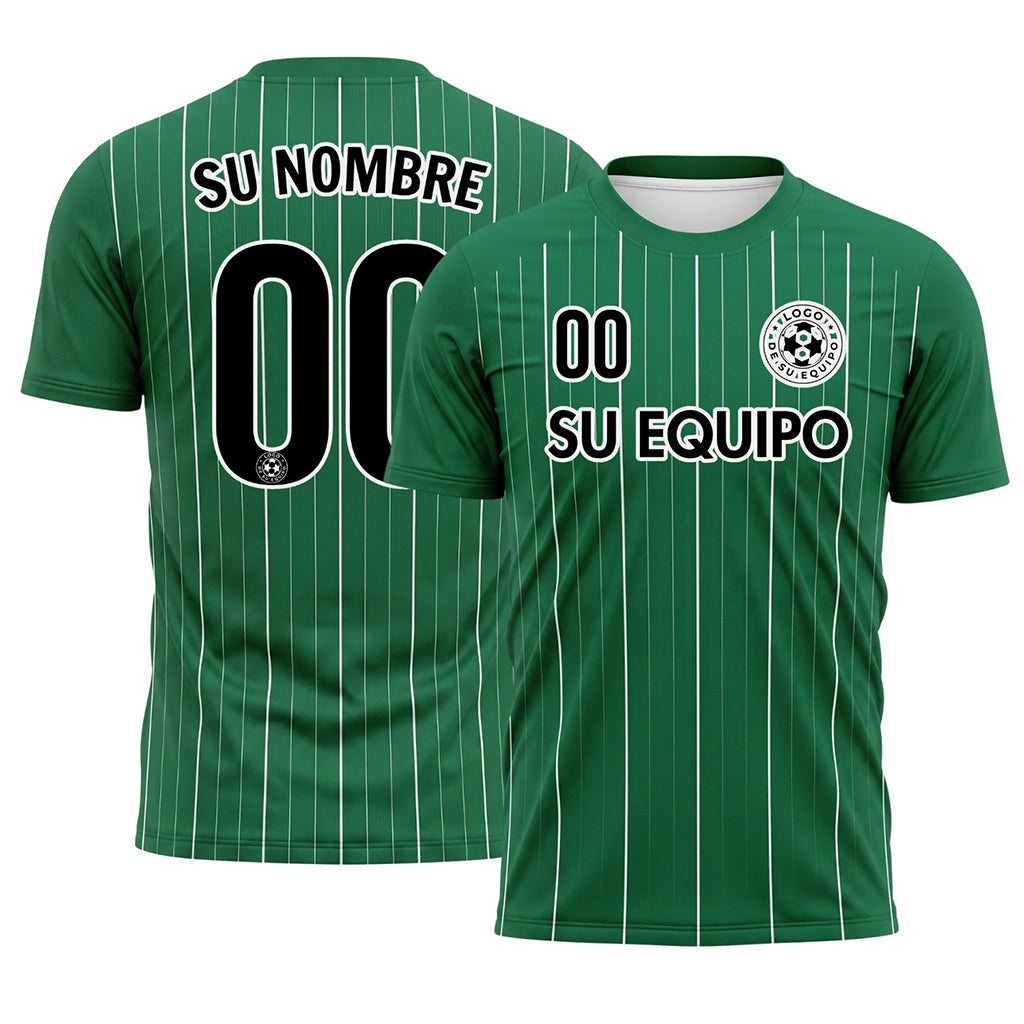 Verde Blanco Finas Rayas Finas Camiseta de Fútbol Personalizada