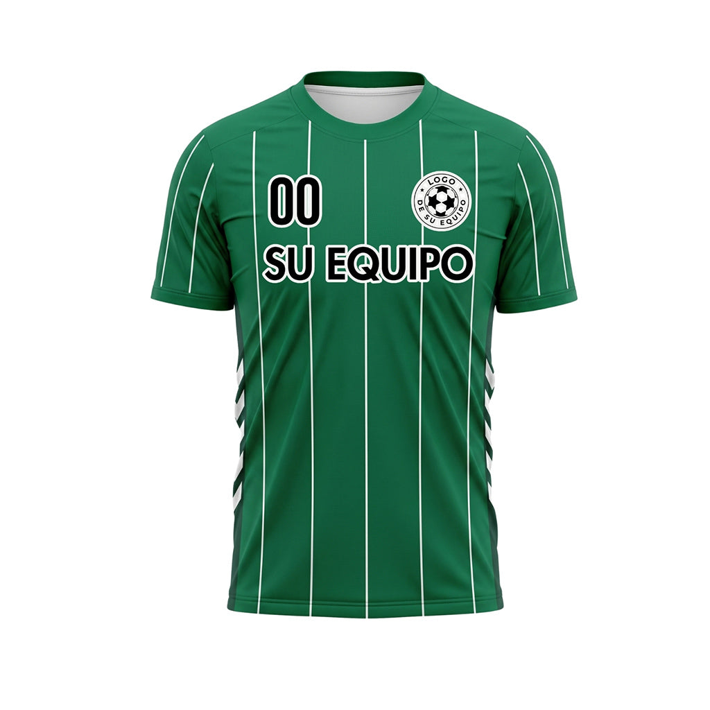 Verde Blanco Rayas Finas Camiseta de Fútbol Personalizada