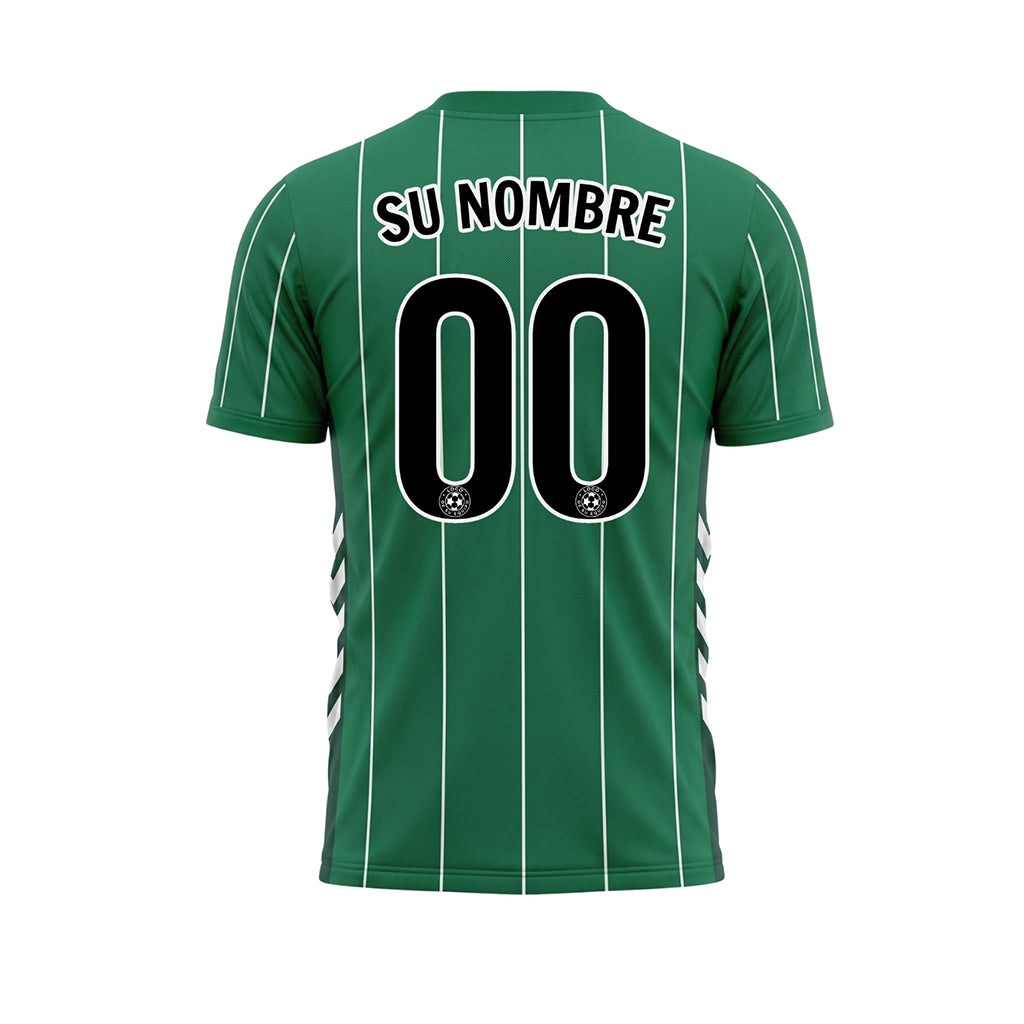 Verde Blanco Rayas Finas Camiseta de Fútbol Personalizada