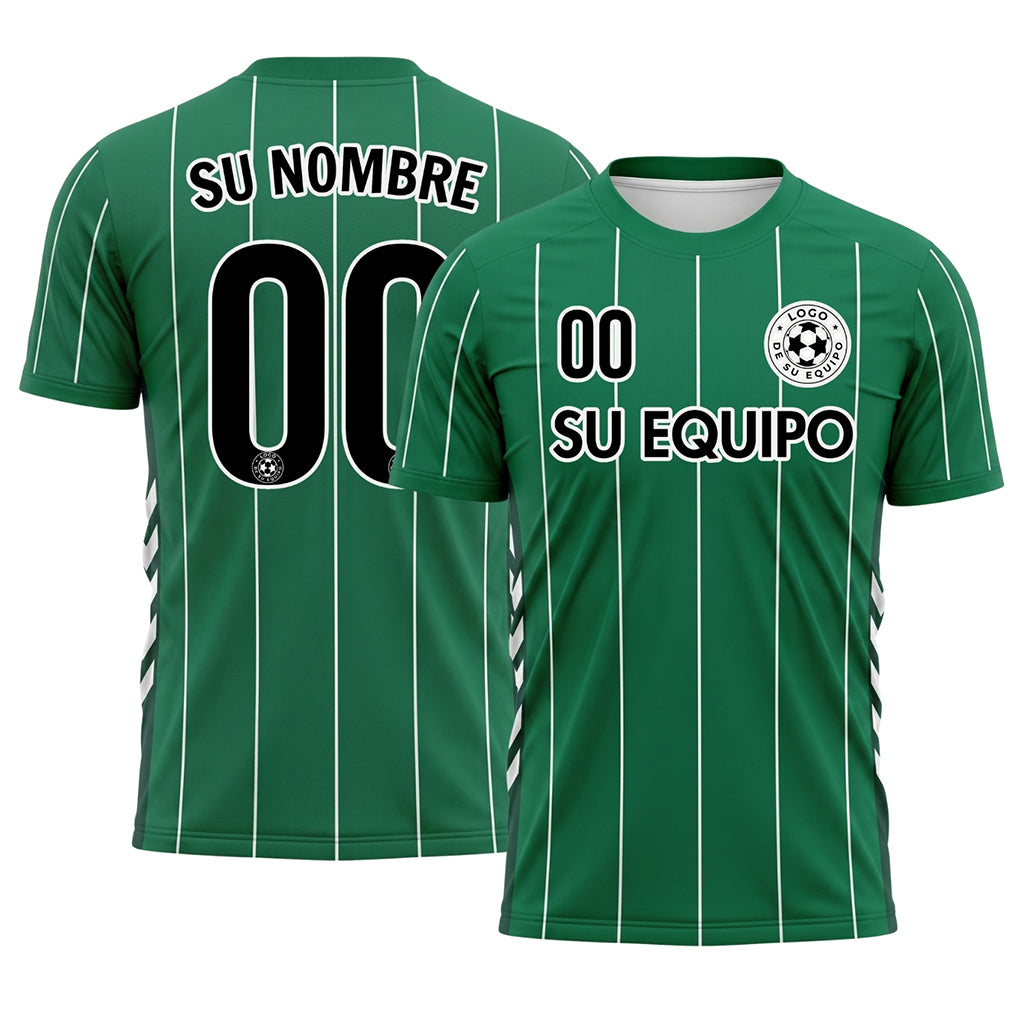 Verde Blanco Rayas Finas Camiseta de Fútbol Personalizada