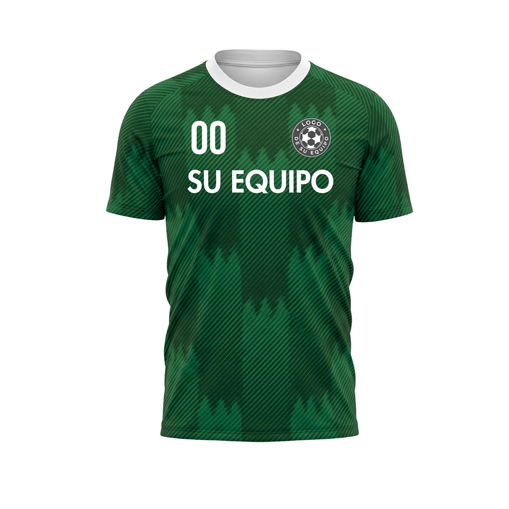 Verde Blanco Cuello Zigzag Motivo Camiseta de Fútbol Personalizada