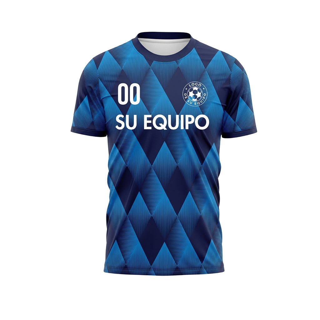 Azul Claro Azul Rombos Motivo Camiseta de Fútbol Personalizada