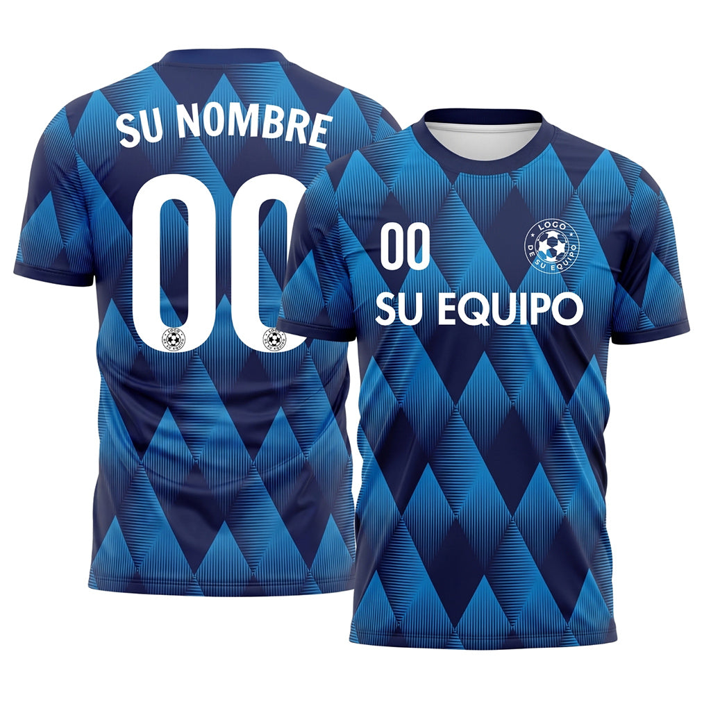 Azul Claro Azul Rombos Motivo Camiseta de Fútbol Personalizada