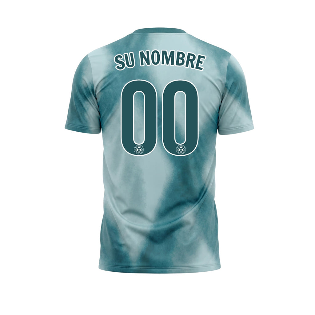 Azul Claro Verde Esmeralda Tie Dye Motivo Rombo Camiseta de Fútbol Personalizada