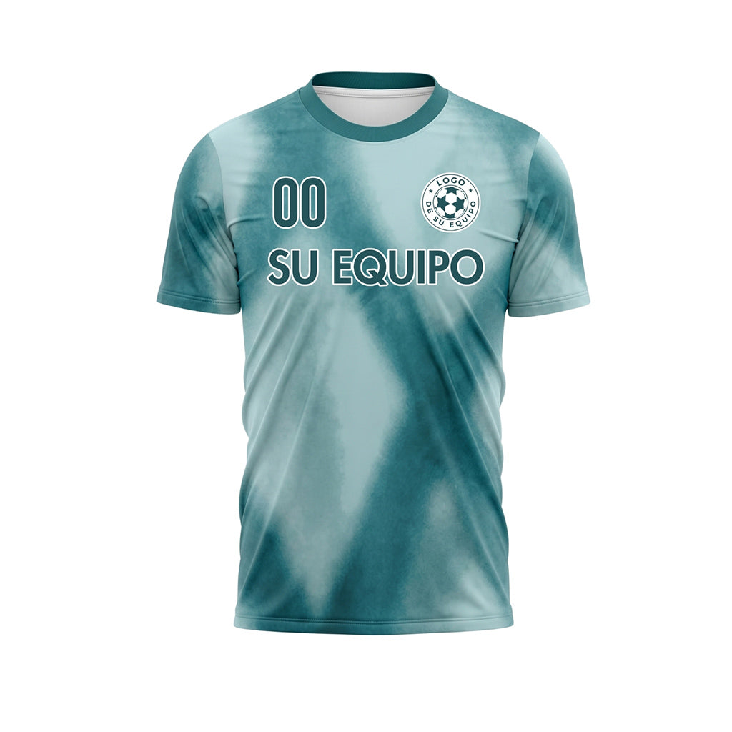 Azul Claro Verde Esmeralda Tie Dye Motivo Rombo Camiseta de Fútbol Personalizada