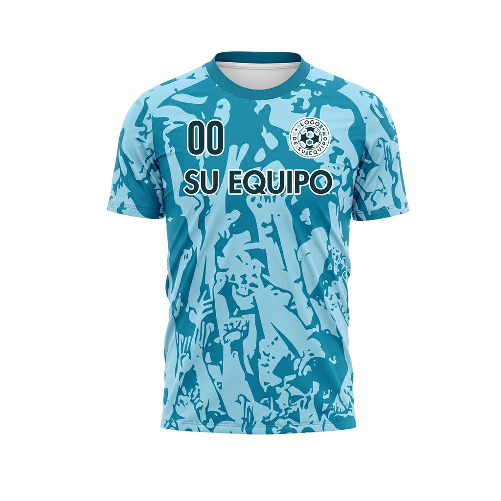 Azul Claro Turquesa Azul Abstracto Gráfico en Abanico Camiseta de Fútbol Personalizada
