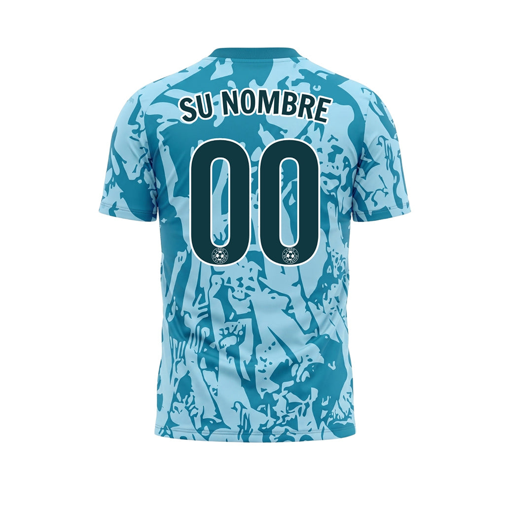 Azul Claro Turquesa Azul Abstracto Gráfico en Abanico Camiseta de Fútbol Personalizada