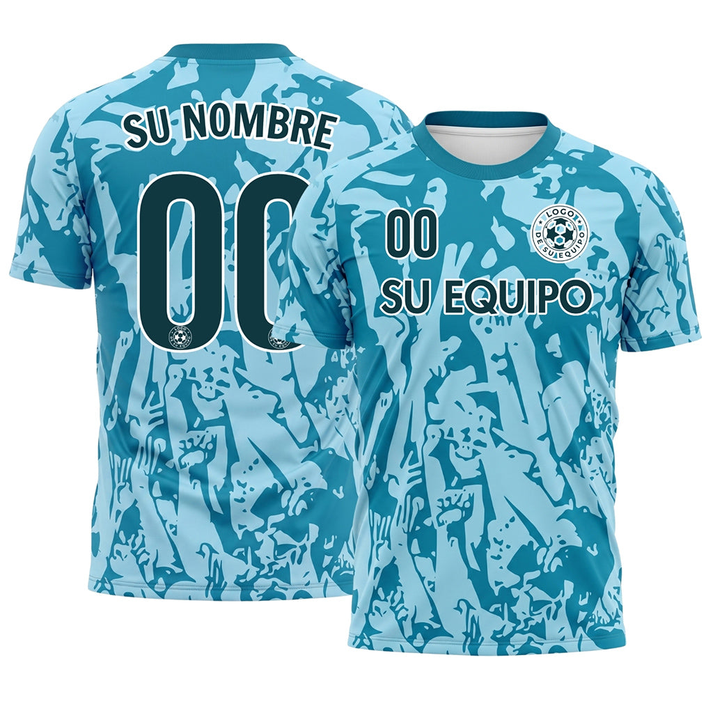 Azul Claro Turquesa Azul Abstracto Gráfico en Abanico Camiseta de Fútbol Personalizada