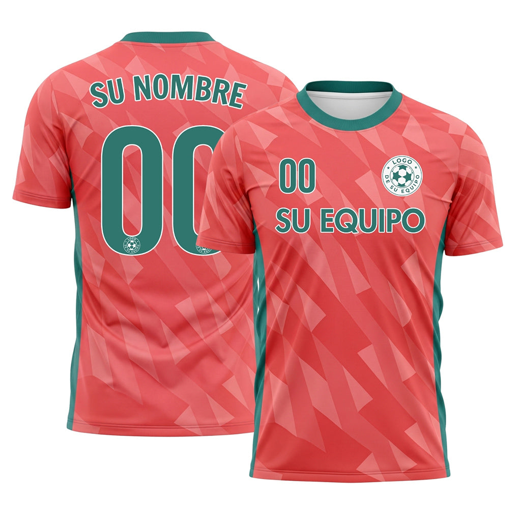 Coral Verde Geométrico Motivo Camiseta de Fútbol Personalizada