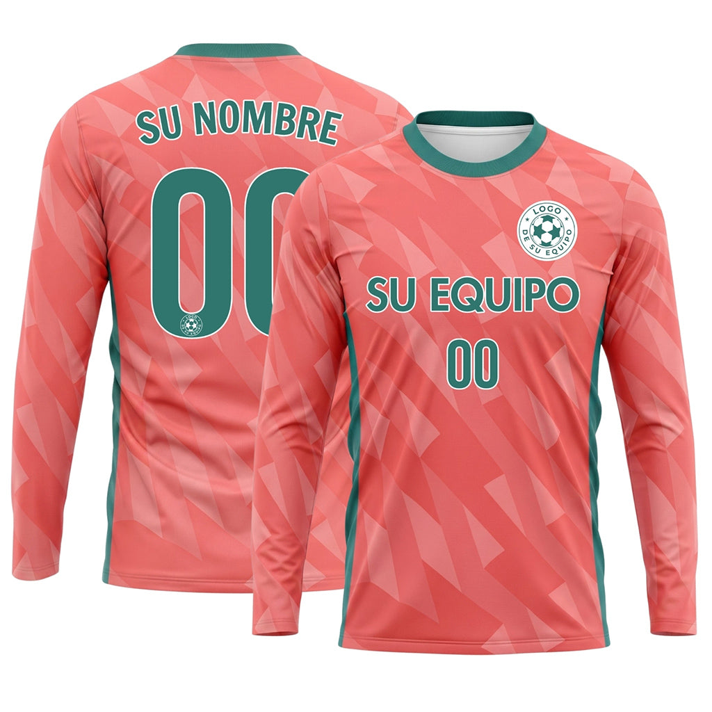 Coral Rosa Motivo Geométrico Camiseta de Fútbol Personalizada de Manga Larga