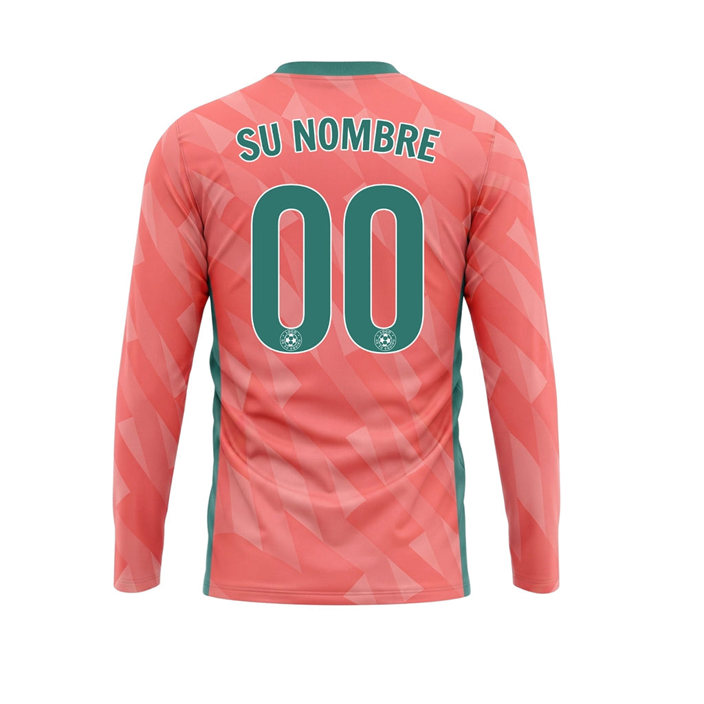 Coral Rosa Motivo Geométrico Camiseta de Fútbol Personalizada de Manga Larga