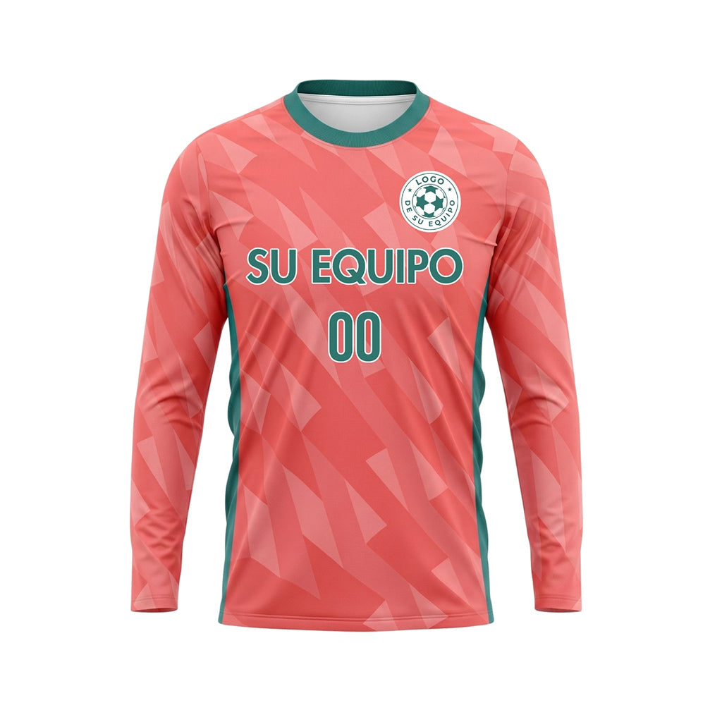 Coral Rosa Motivo Geométrico Camiseta de Fútbol Personalizada de Manga Larga