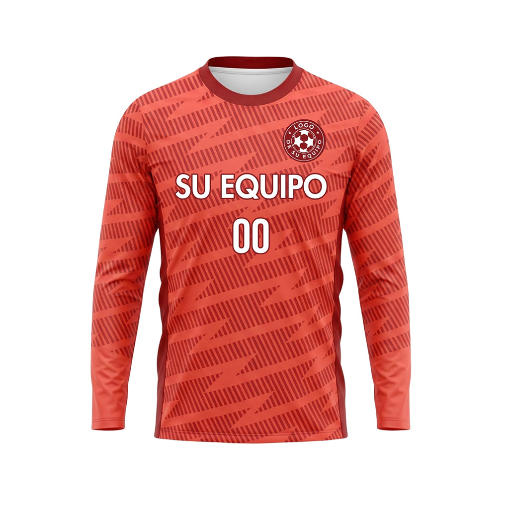 Coral Rojo Motivo de Rayas Diagonales Camiseta de Fútbol Personalizada de Manga Larga