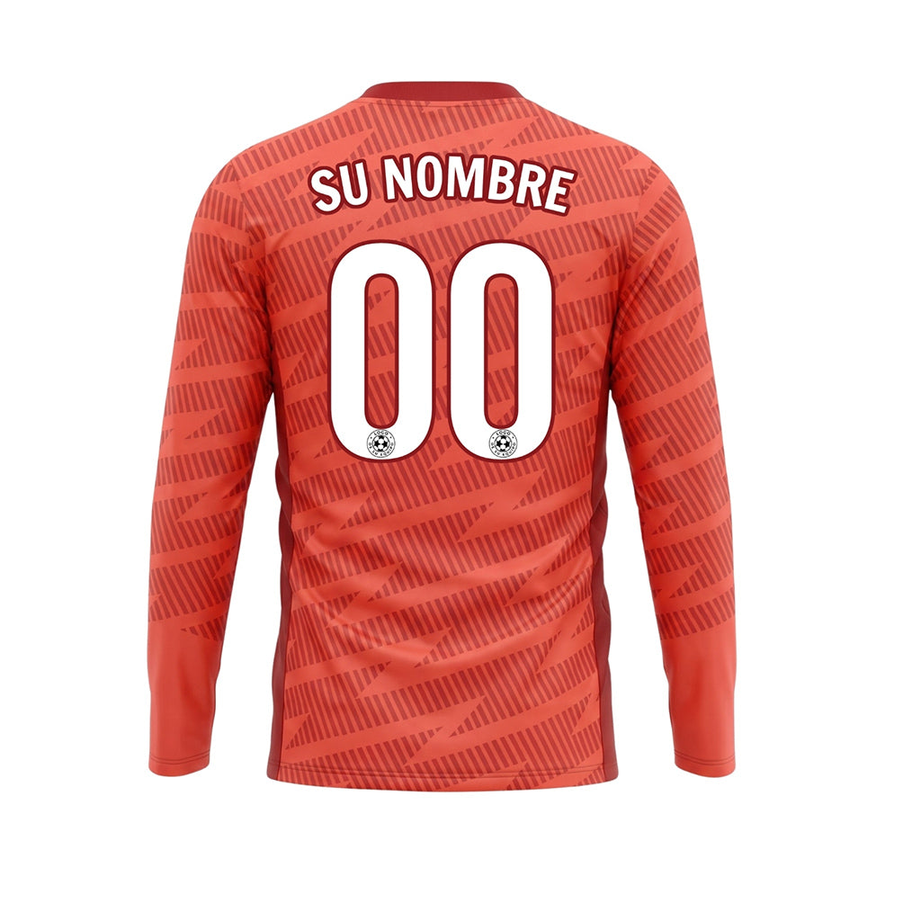 Coral Rojo Motivo de Rayas Diagonales Camiseta de Fútbol Personalizada de Manga Larga